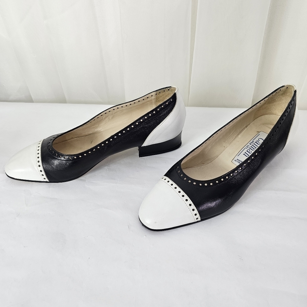 Caiman Leather Wingtip Perforated Pumps Black and White Shoes 36 - Picture 6 of 9